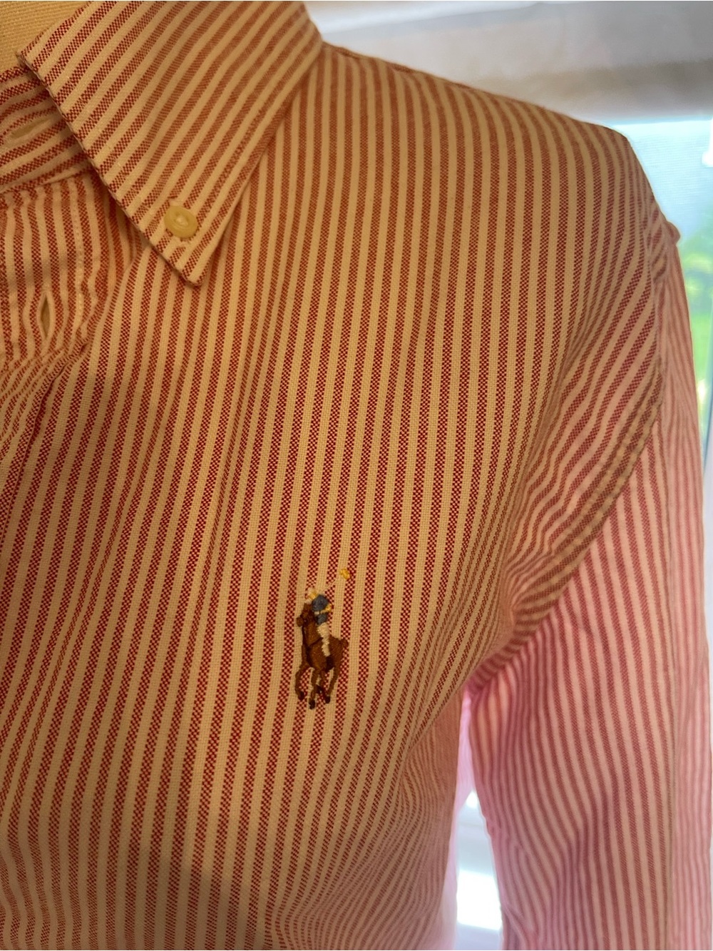 Ralph Lauren Red and White Striped Button-Down with Polo Embroidery Custom Size